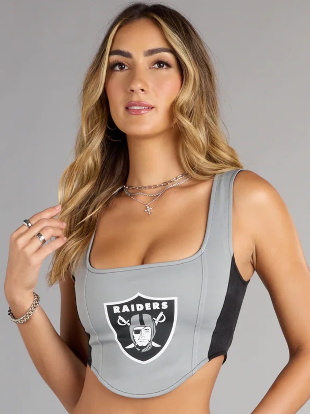 Las Vegas Raiders Women’s Black & Gray Corset Top~NWT~Small~NFL Ultra Game~$99